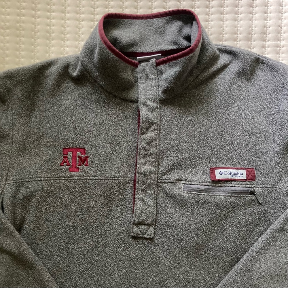 Texas A&M Aggies Columbia PFG Fleece 1/4 Snap Gray Pullover Men’s Large Gig Em